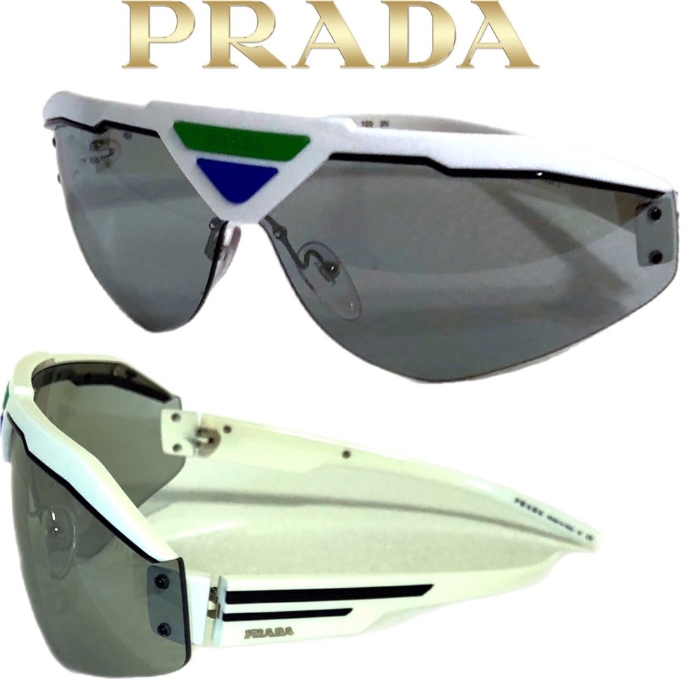 ⬇️SALE‼️🆕 Prada white, blue & green Shield Sunglasses